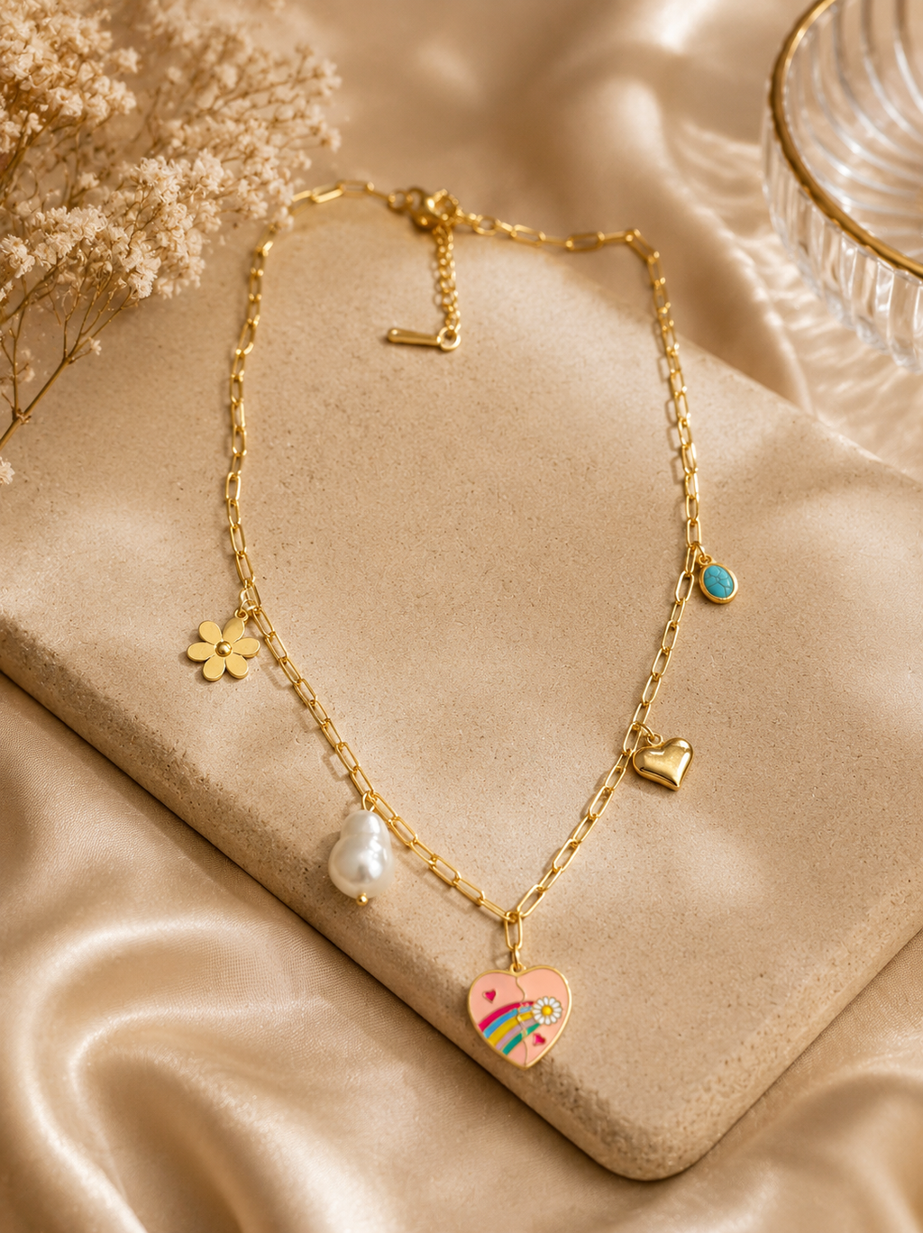 Whimsical Retro Charm & Baroque Pearl Statement Necklace
