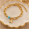 Evil eye clover paperclip charm bracelet