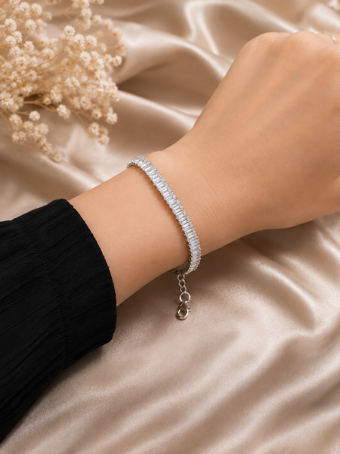 Elegant silver-toned baguette tennis bracelet