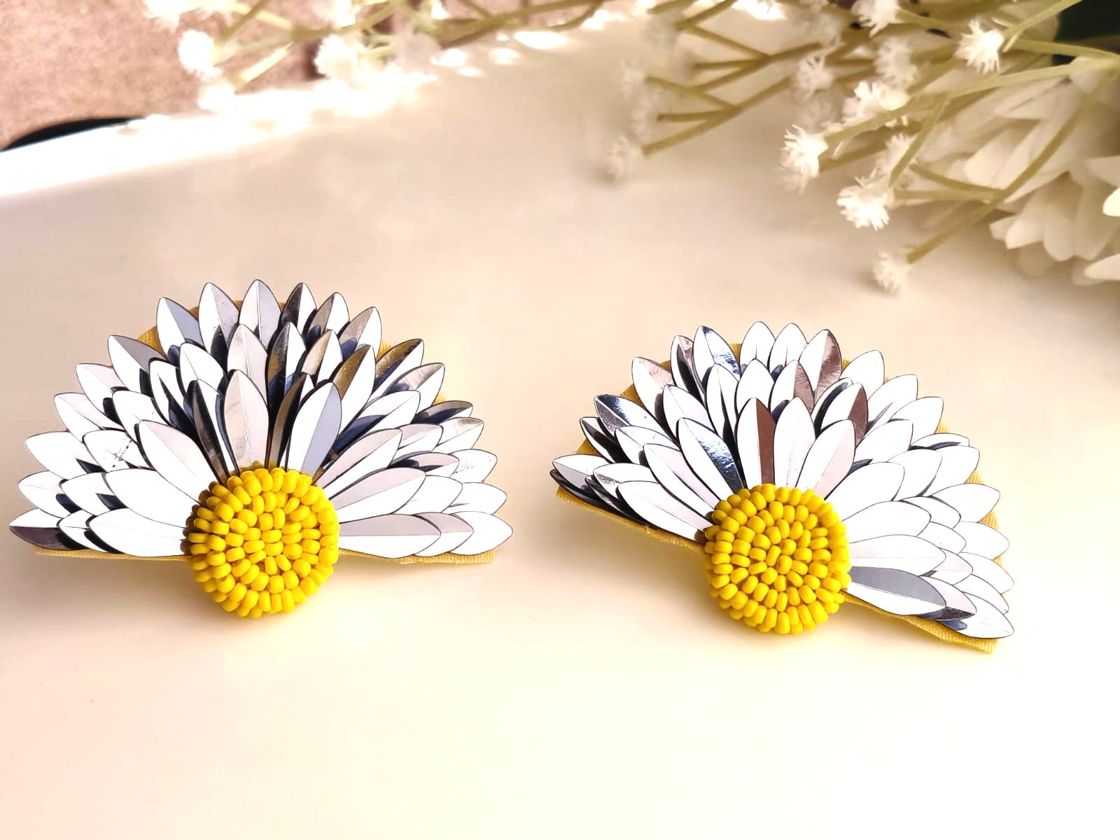 Monochrome Daisy Statement Stud Earrings