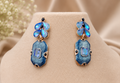 Women's vintage-inspired blue enamel crystal drop earrings