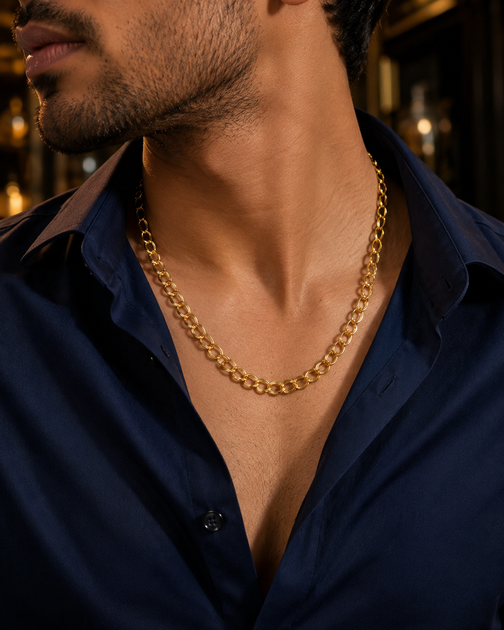 Classic golden double-link curb chain