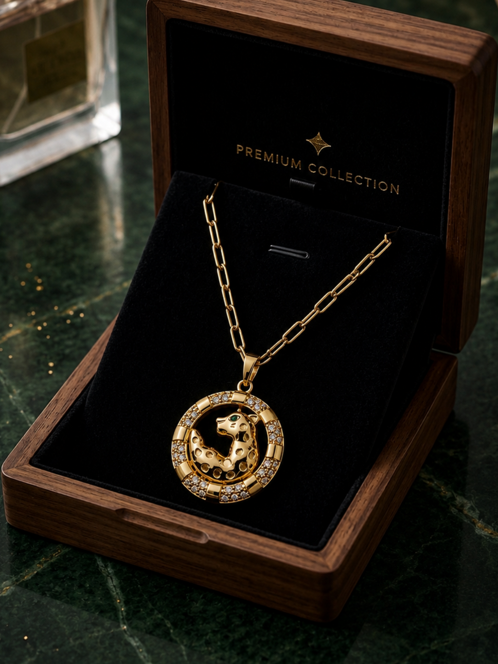 Circular Panther Emblem Medallion Necklace