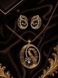 Gold-Plated Oval Spiral American Diamond Pendant Set