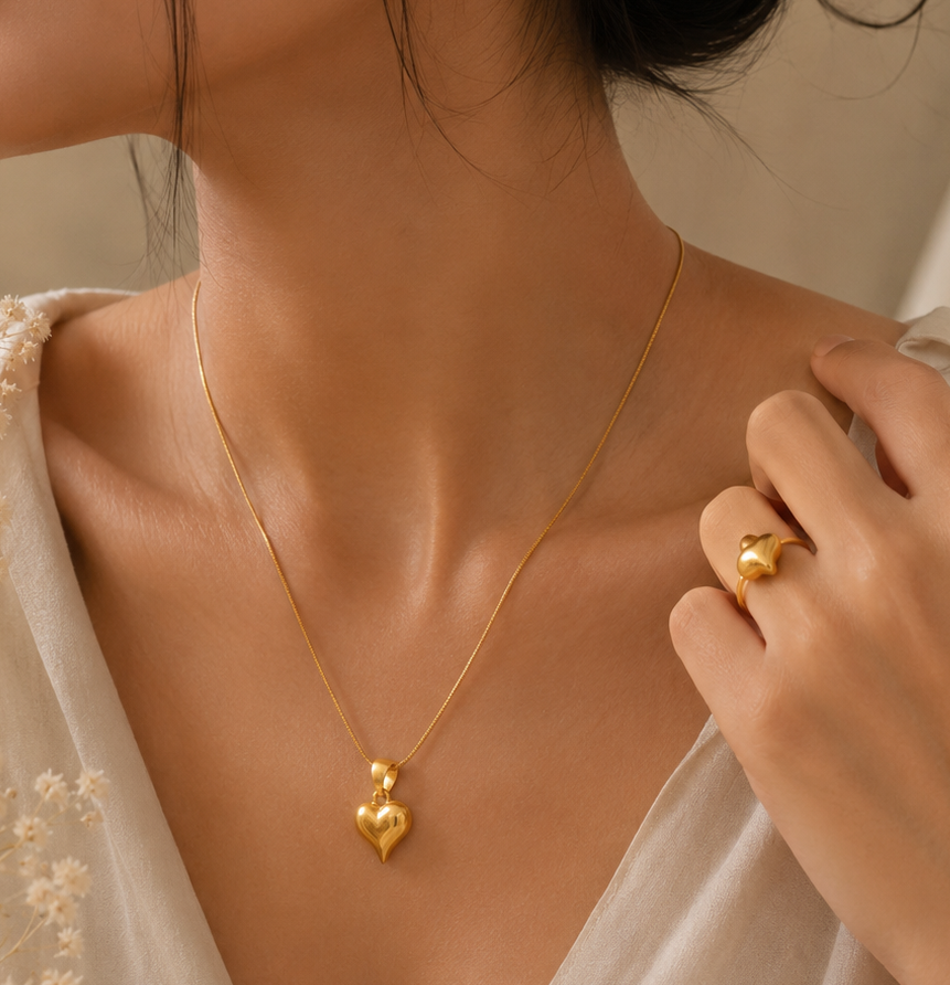 Minimalist Puffed Heart Pendant Necklace.