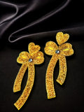 Handcrafted Beaded Bow Statement Dangle Earrings