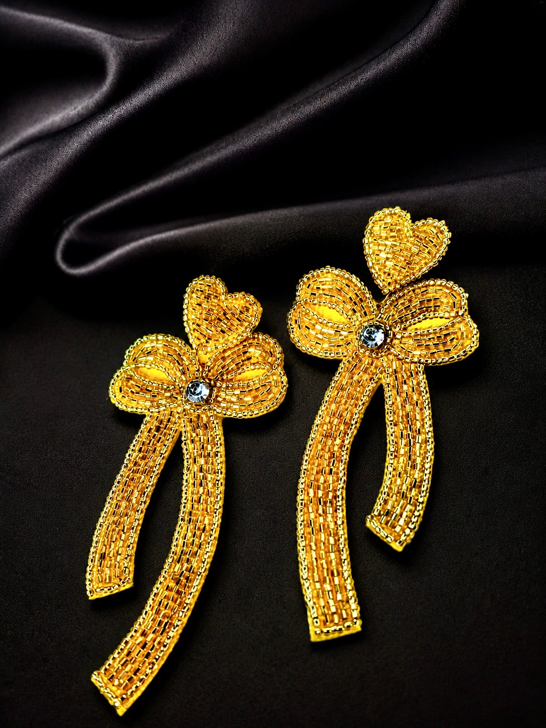 Handcrafted Beaded Bow Statement Dangle Earrings