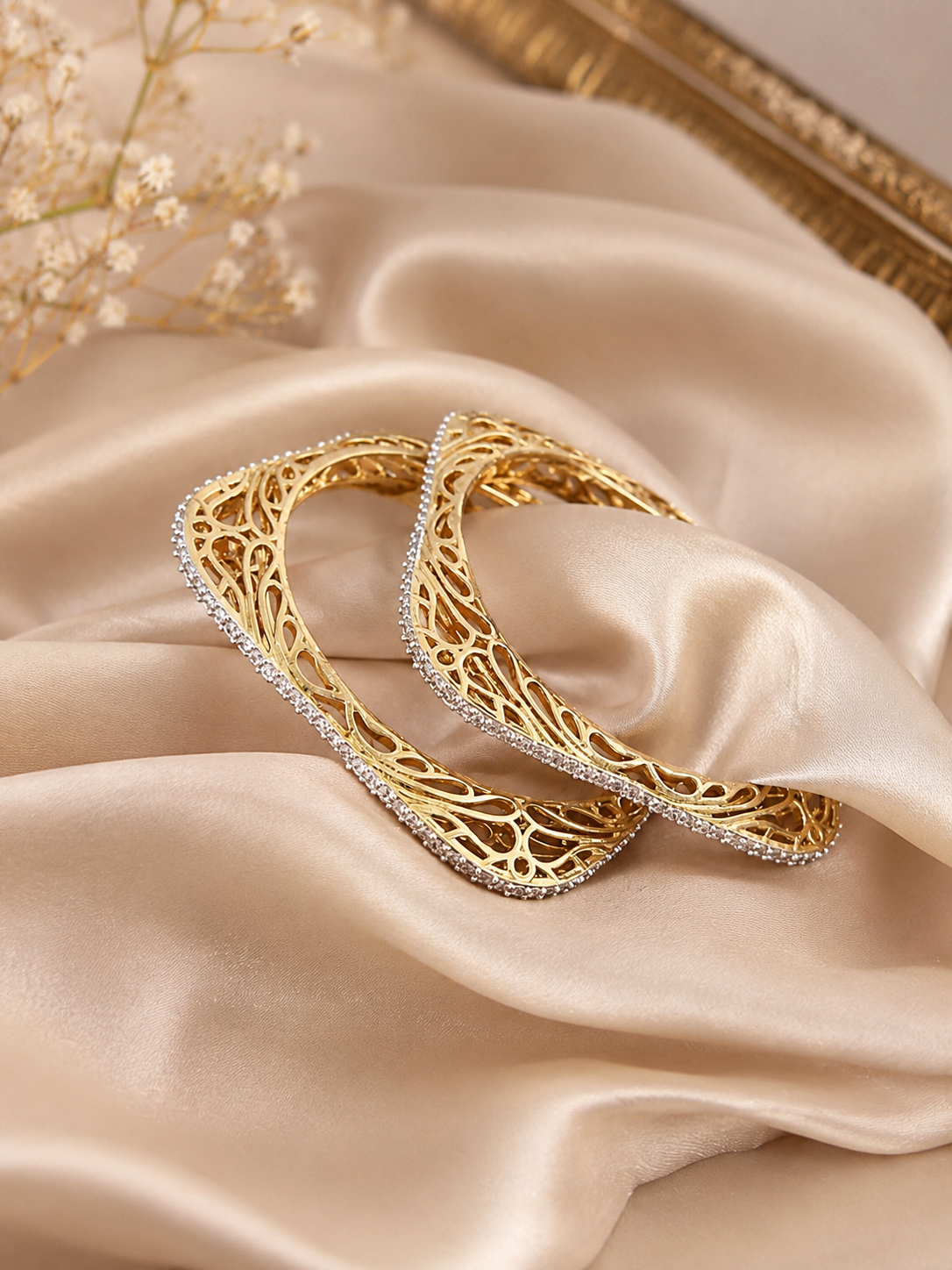 Exquisite pair of AD gold-plated square bangles