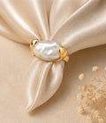 French-vintage style gold sculpted baroque pearl cocktail ring