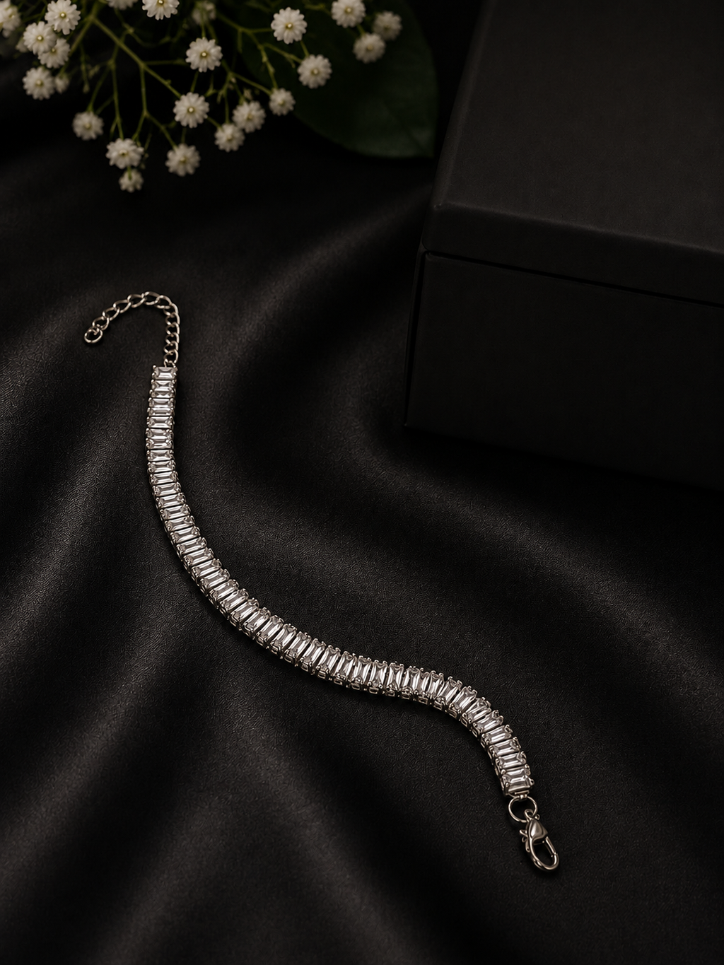 Elegant silver-toned baguette tennis bracelet