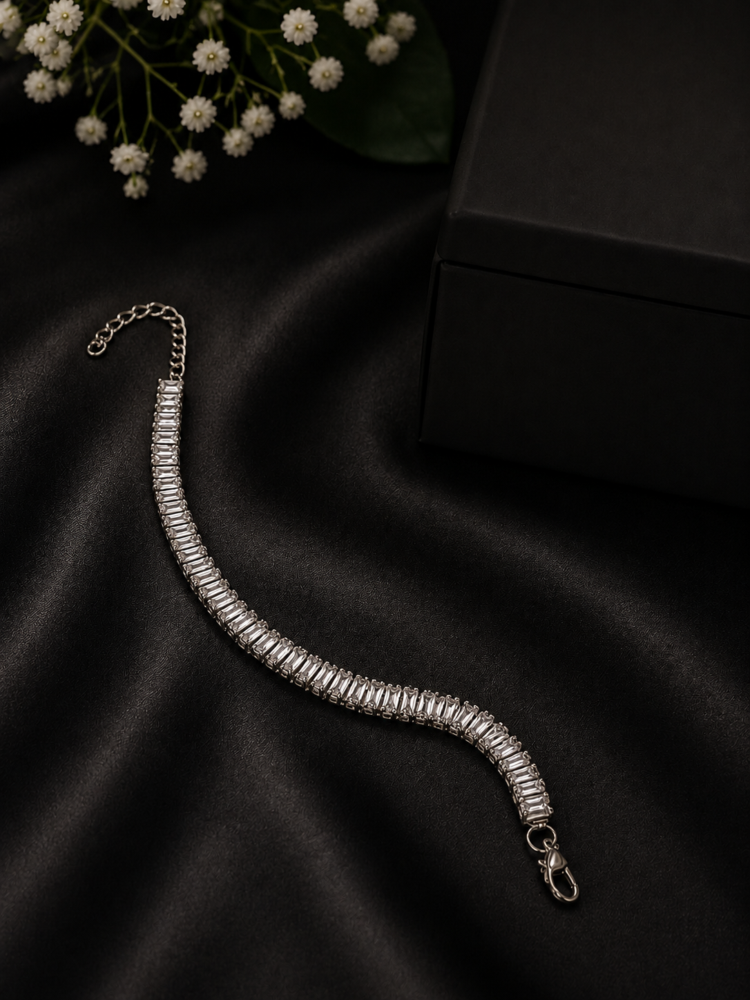 Elegant silver-toned baguette tennis bracelet