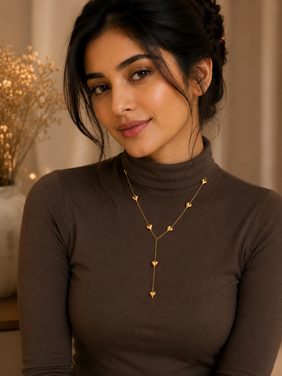 Gold-plated stainless steel lariat necklace