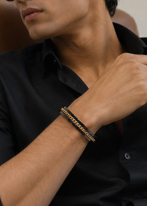Cuban Chain Inlaid Black Kada Men