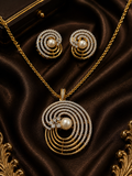 Gold-Plated Spiral Pearl and American Diamond Pendant Set
