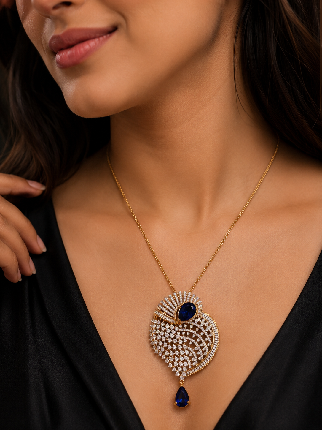 Gold-Plated American Diamond Swirl Pendant Set