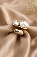 Abstract molten gold crystal and pearl wrap ring