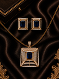 Gold-Plated Sapphire Blue and American Diamond Pendant Set