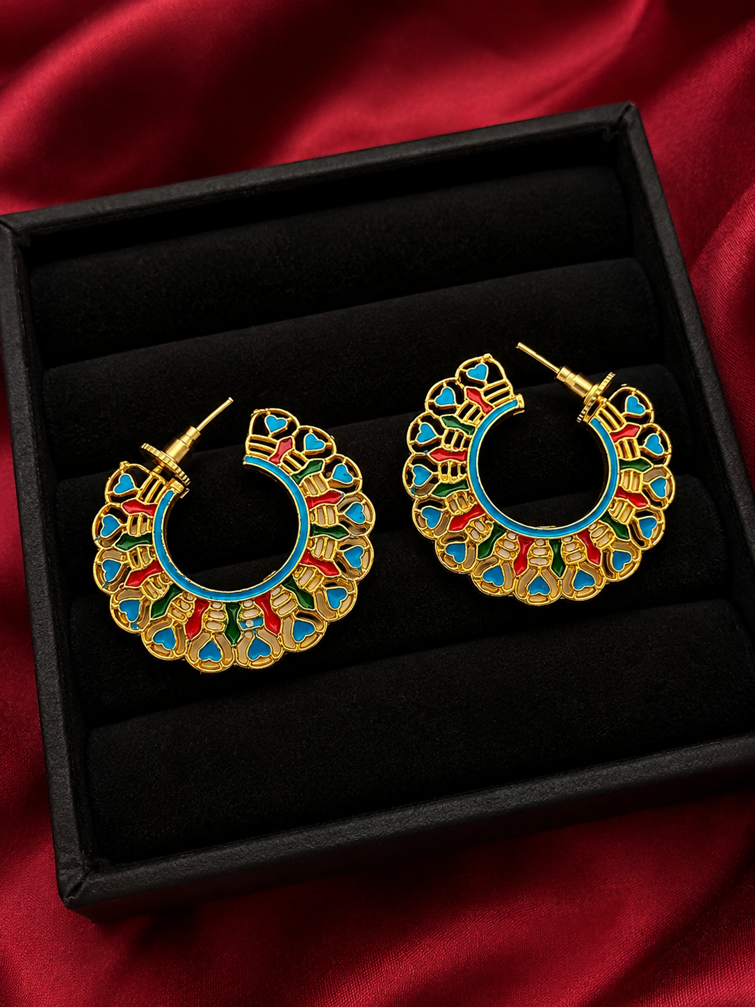 Meenakari artisan half hoop earrings