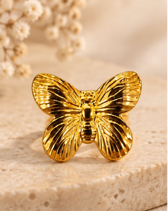 Gold-Tone Sculpted Butterfly Statement Ring
