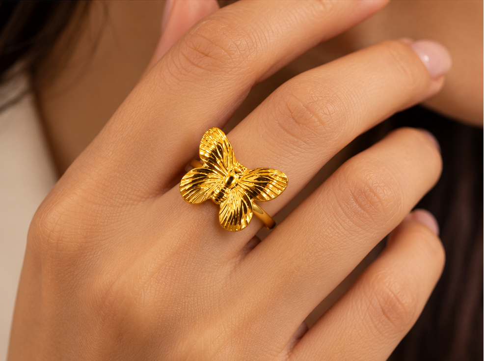 Gold-Tone Sculpted Butterfly Statement Ring