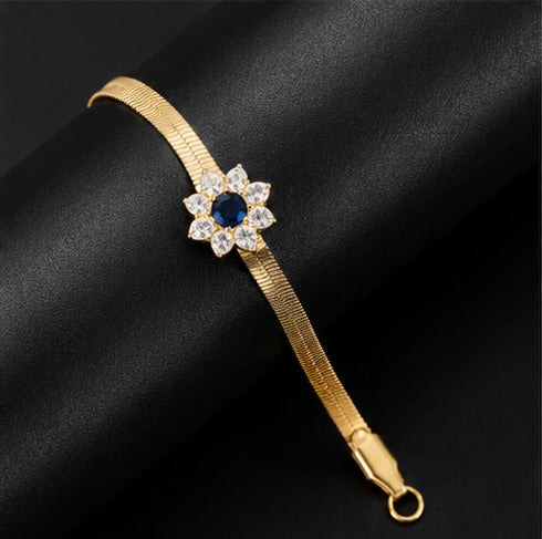 Floral bloom navy blue snake chain bracelet