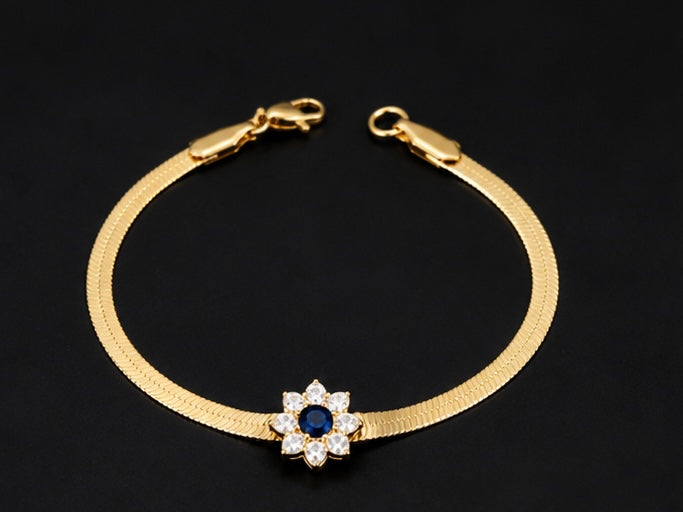 Floral bloom navy blue snake chain bracelet