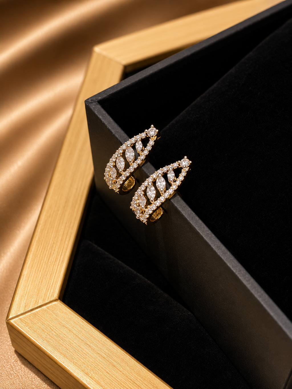 Gold-Tone Zircon Half Bali / Huggie Hoop Earrings