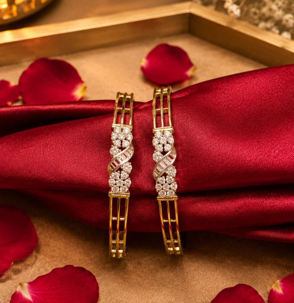 Exquisite pair of gold-plated multi-strand American Diamond bangles