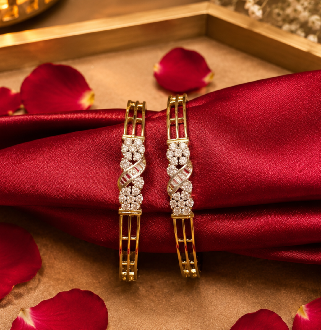 Exquisite pair of gold-plated multi-strand American Diamond bangles