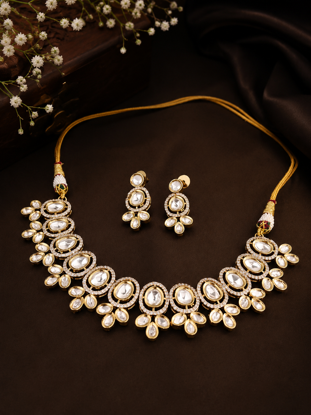 AD polki choker with floral drops