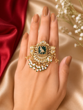 Antique gold-plated Rajwadi peacock narrative cocktail ring