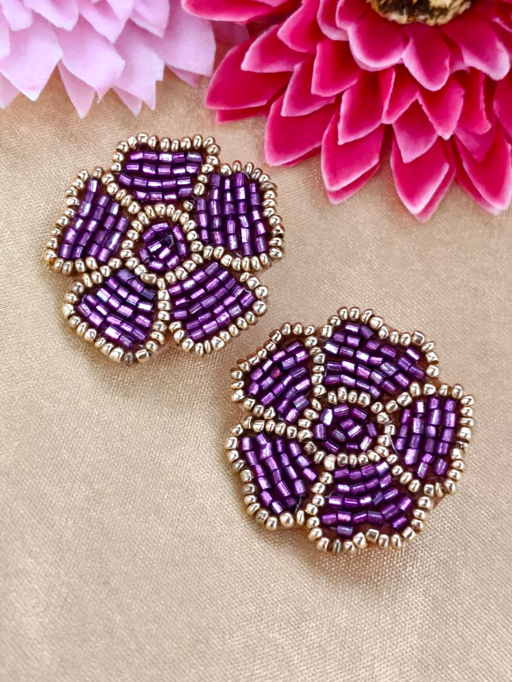 Handcrafted floral beaded stud earrings
