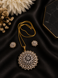 Gold-Plated Sunburst American Diamond Pendant Set