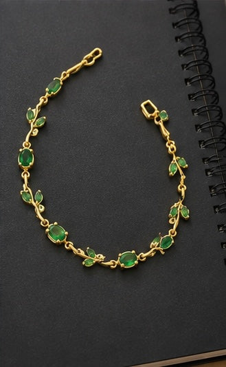 Emerald green crystal vine and leaf gold-toned Tulip bracelet