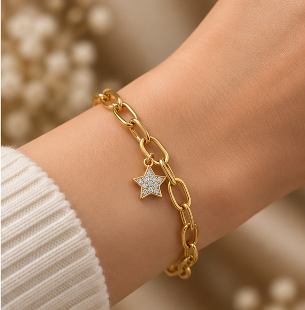Star charm paperclip link bracelet