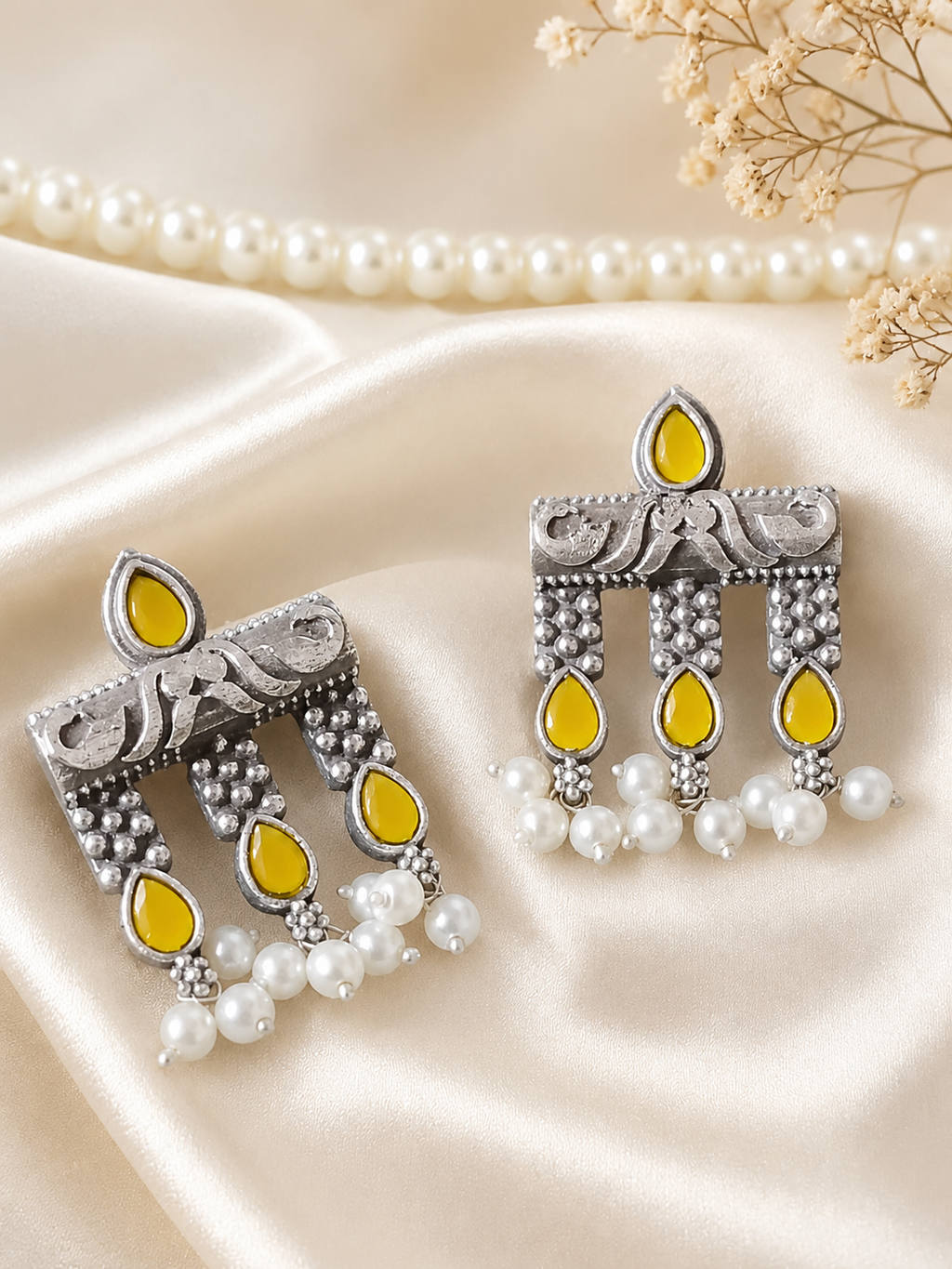 Vintage Oxidized Silver Jhumka-Style Stud Earrings