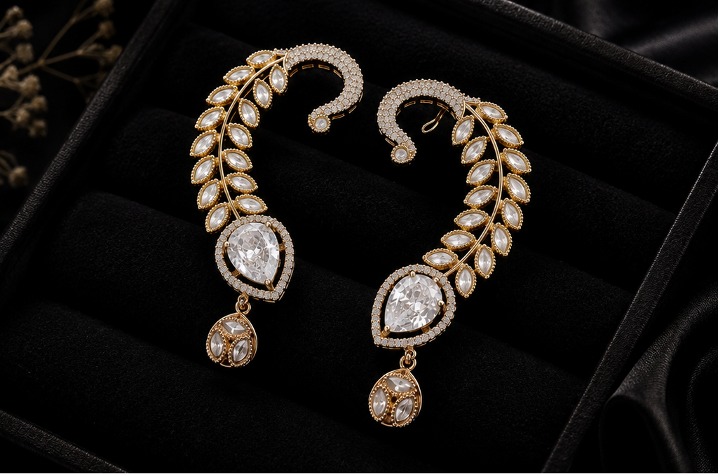 Crystal-embellished botanical ear cuffs