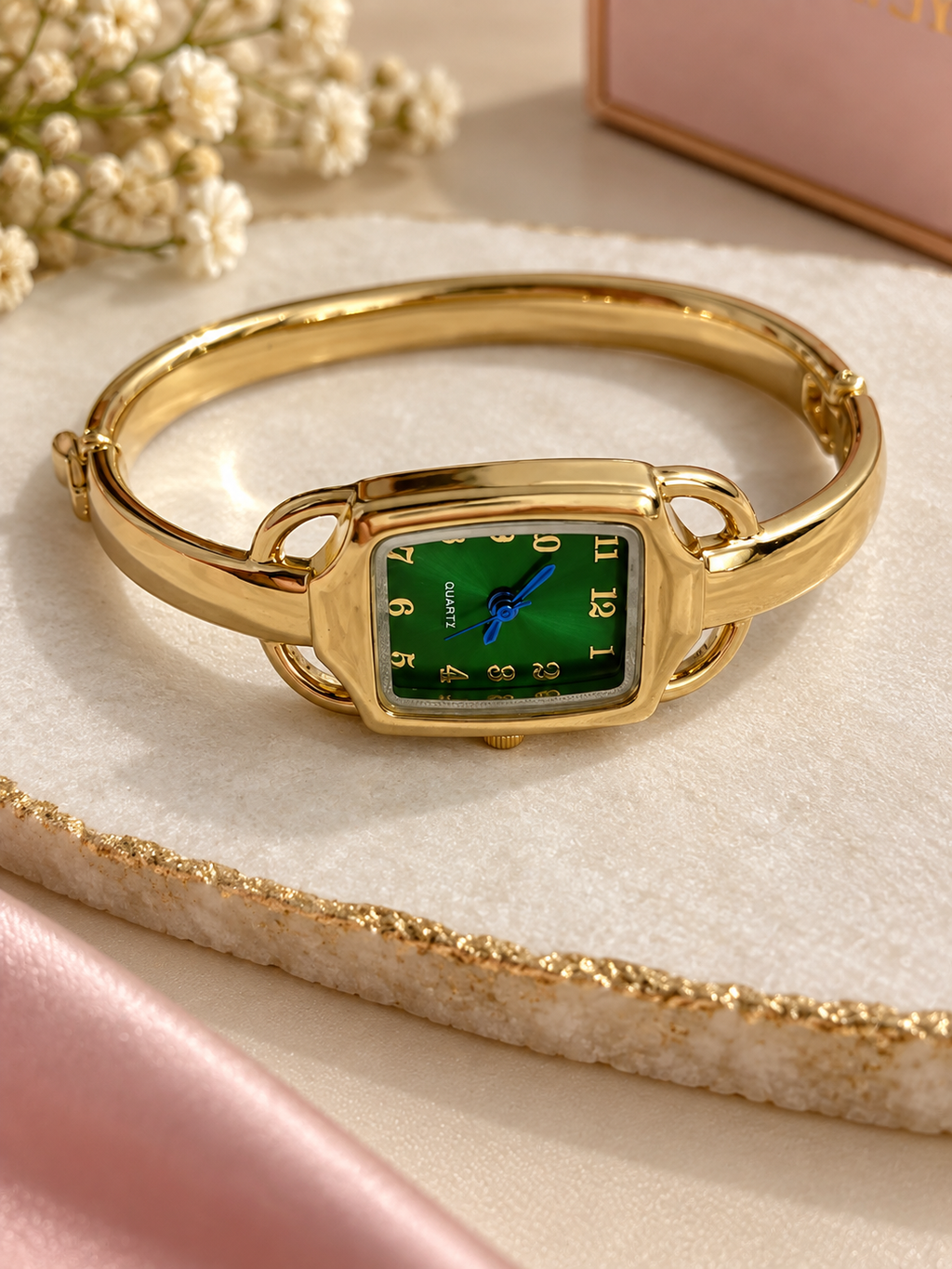 Vintage-style stainless steel women's bangle jewelry watch