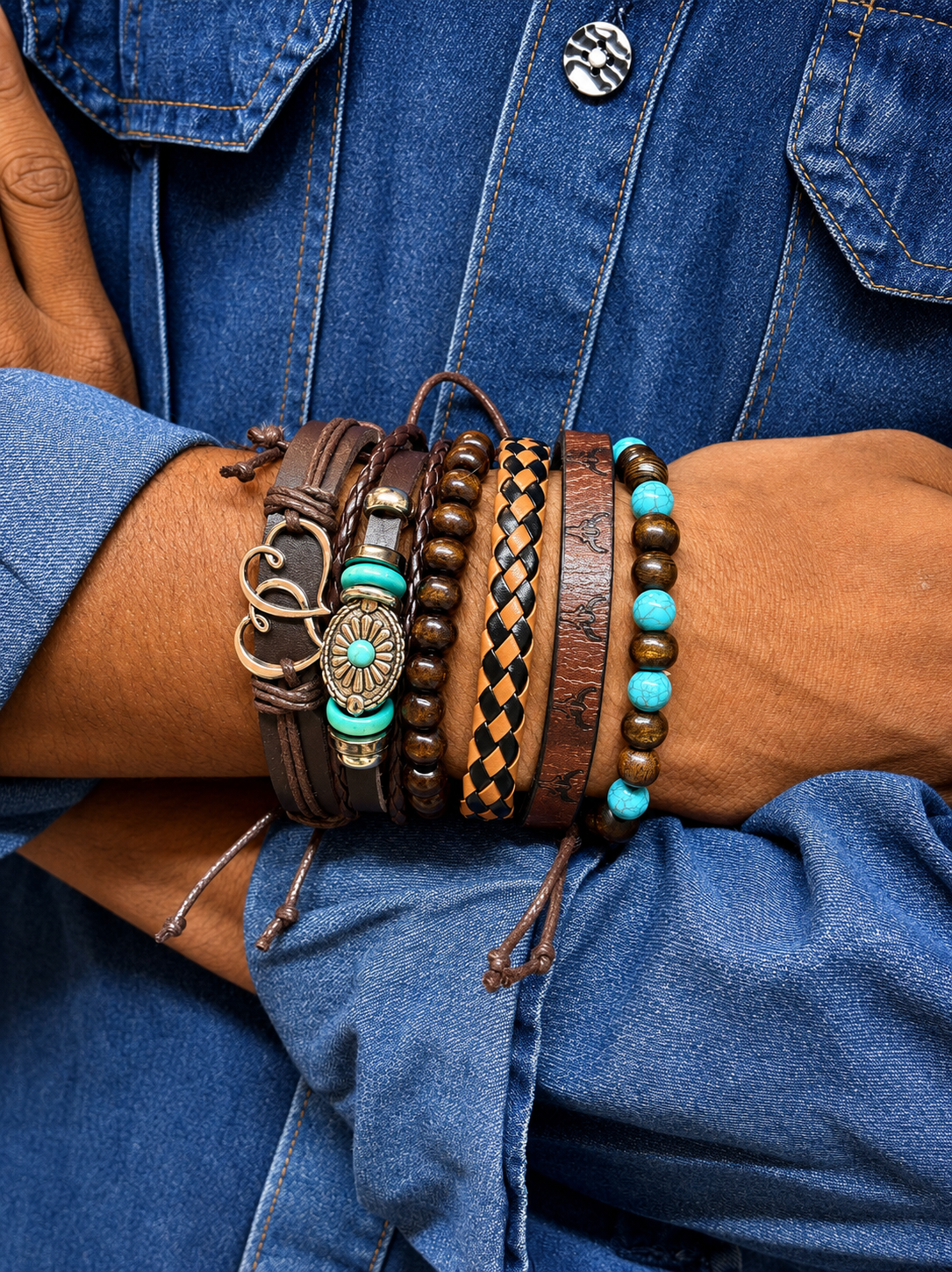Men's bohemian multi-layer leather bracelet set