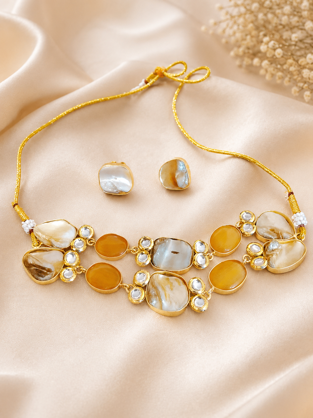 Contemporary Double-Layer Kundan Choker Necklace Set