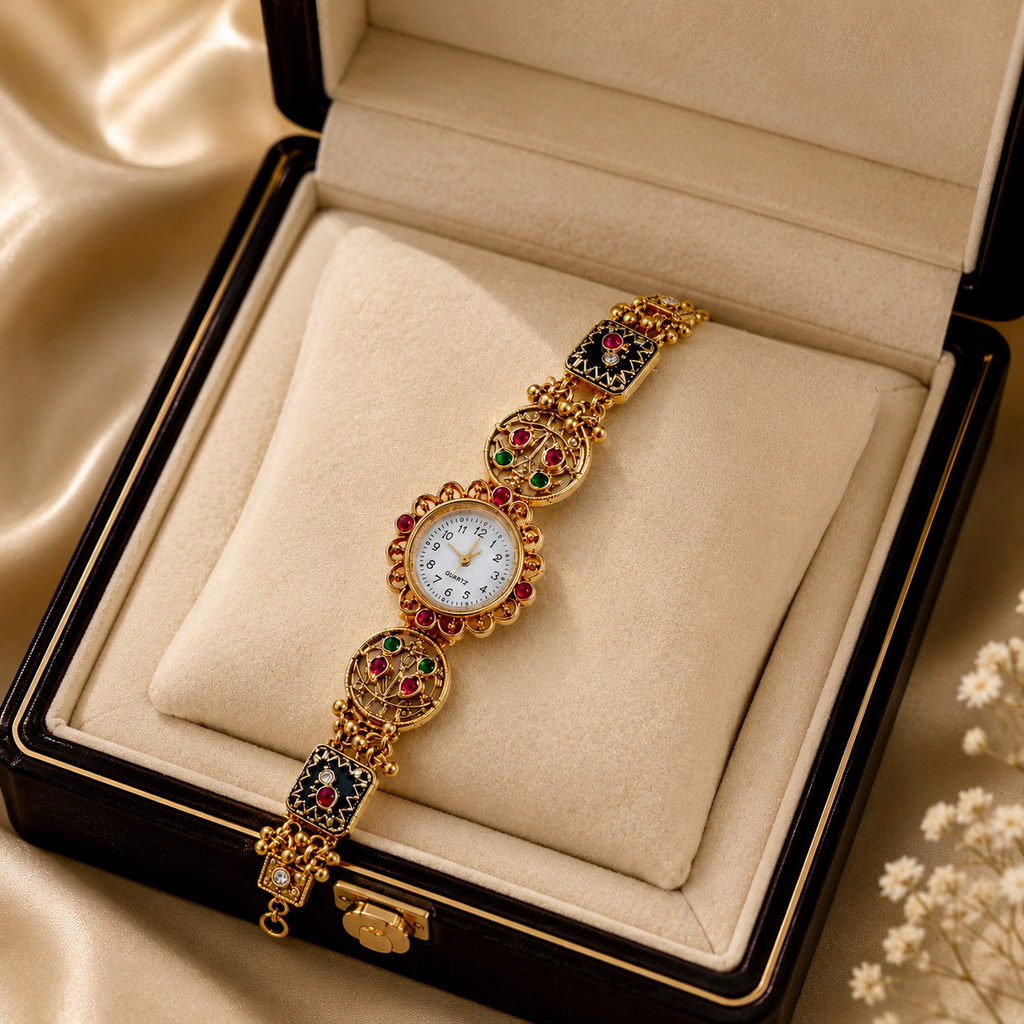 Heritage Kashmiri Meenakari Kundan Antique Bracelet Watch