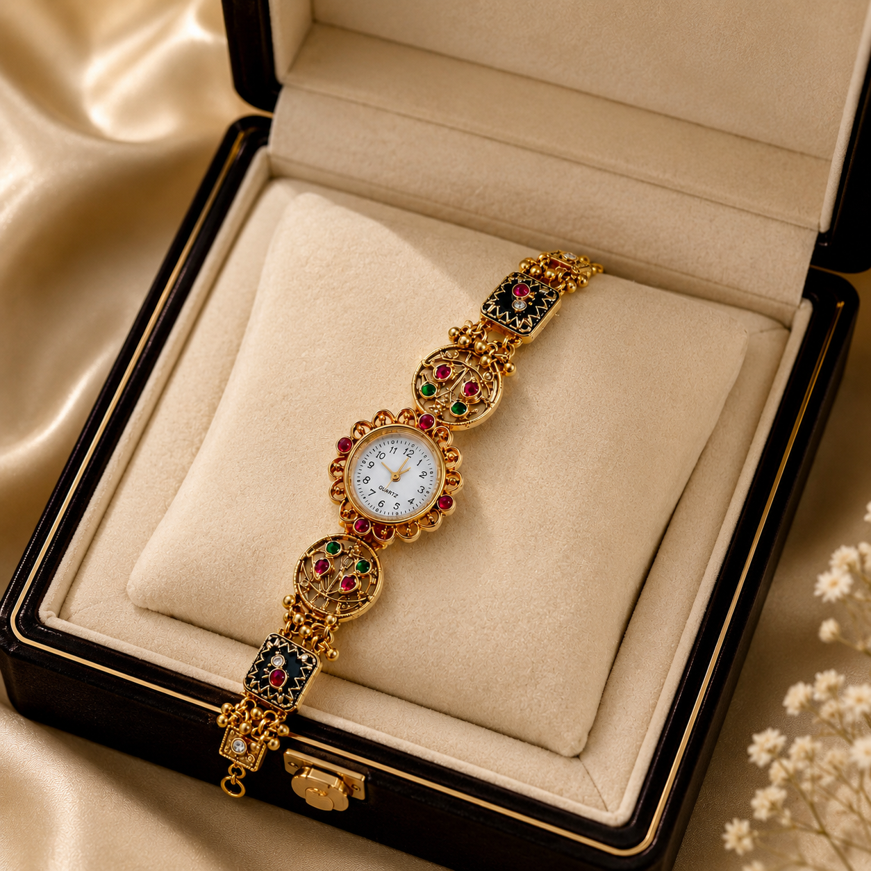 Heritage Kashmiri Meenakari Kundan Antique Bracelet Watch