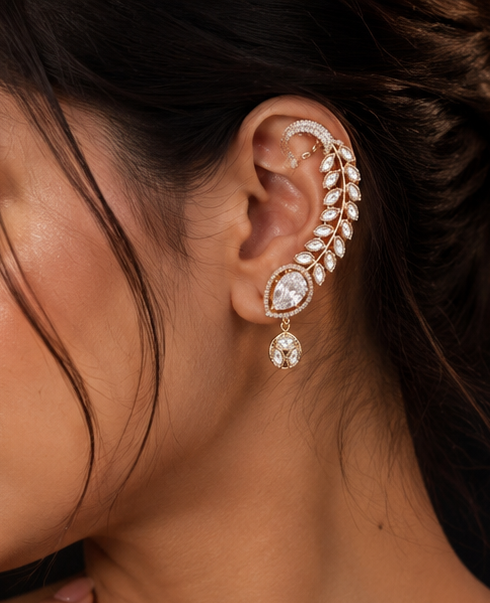 Crystal-embellished botanical ear cuffs