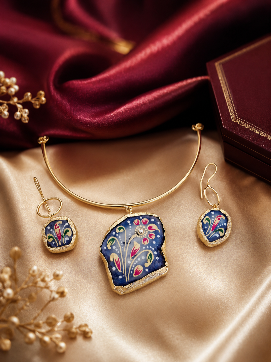 Handcrafted Hand-Painted Tanjor Art Statement Jewelry Set