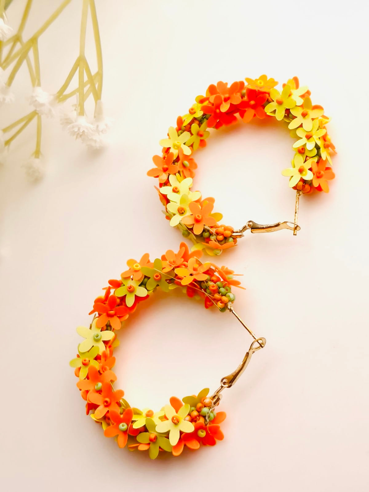 Citrus floral 3D statement hoop earrings