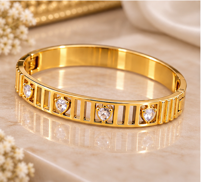 White diamond pear cut cutout cuff bangle