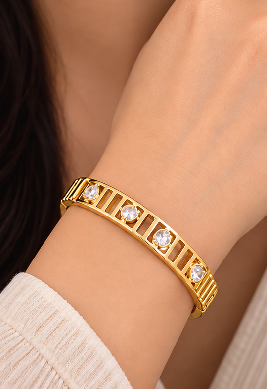 White diamond pear cut cutout cuff bangle