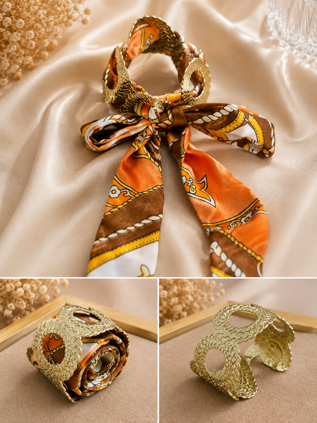 2-in-1 silk scarf cuff bracelet