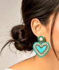 Handmade Beaded Heart Statement Earrings