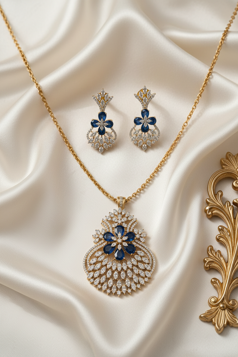 Gold-Plated American Diamond Pendant Set